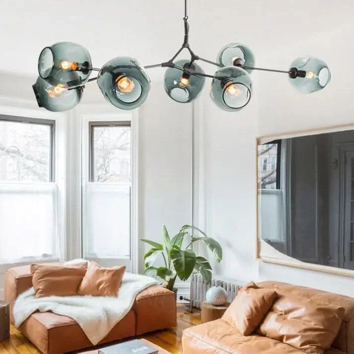 Lampadario Sputnik in Vetro a Bolle Biforcato