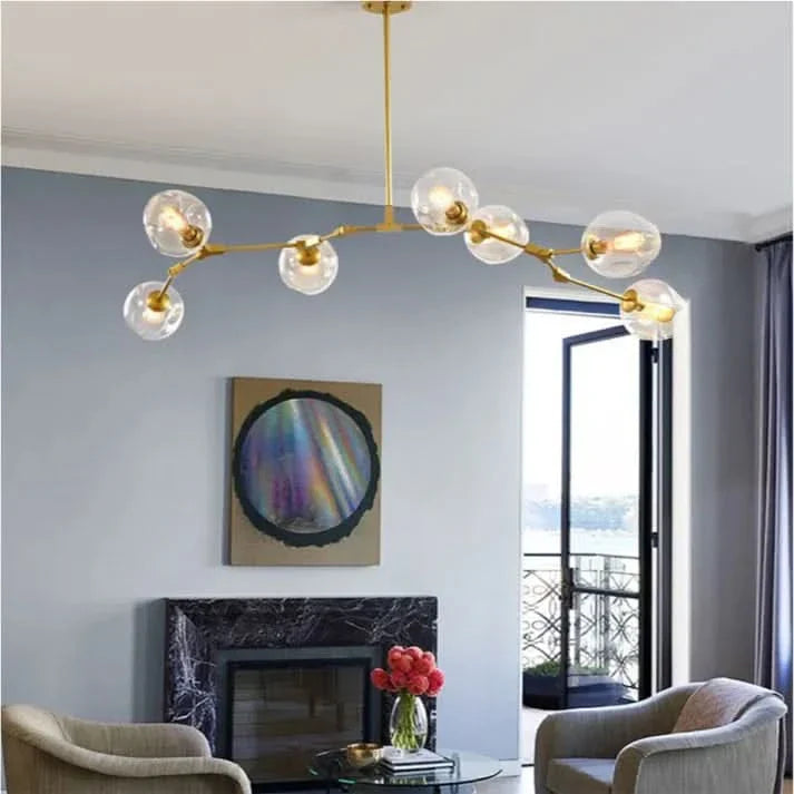 Lampadario Sputnik in Vetro a Bolle Biforcato