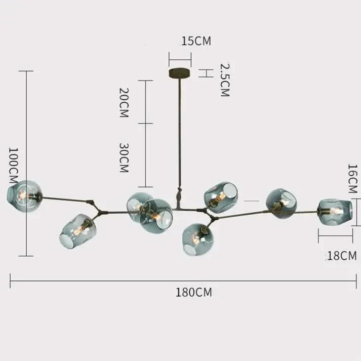Lampadario Sputnik in Vetro a Bolle Biforcato