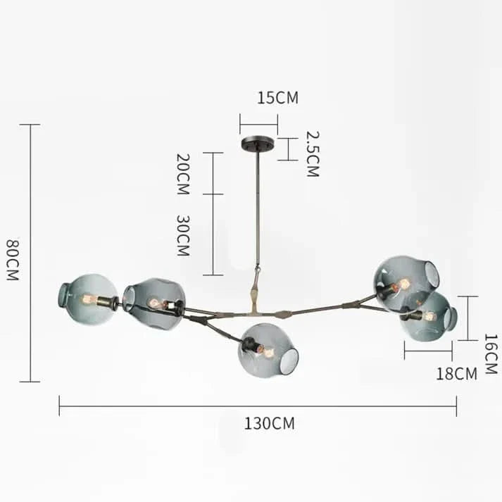 Lampadario Sputnik in Vetro a Bolle Biforcato