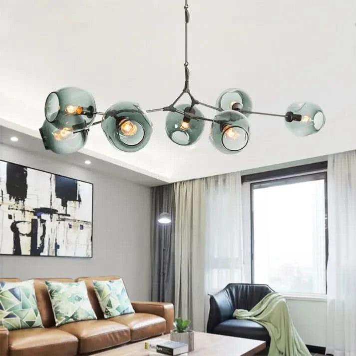 Lampadario Sputnik in Vetro a Bolle Biforcato