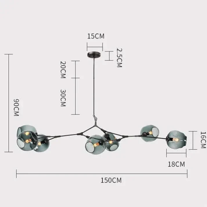 Lampadario Sputnik in Vetro a Bolle Biforcato
