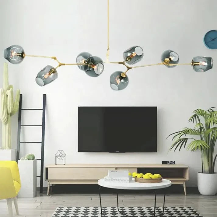 Lampadario Sputnik in Vetro a Bolle Biforcato