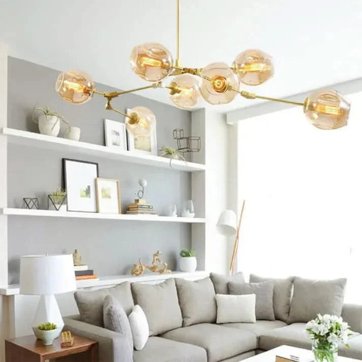 Lampadario Sputnik in Vetro a Bolle Biforcato