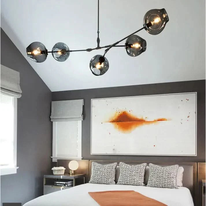 Lampadario Sputnik in Vetro a Bolle Biforcato
