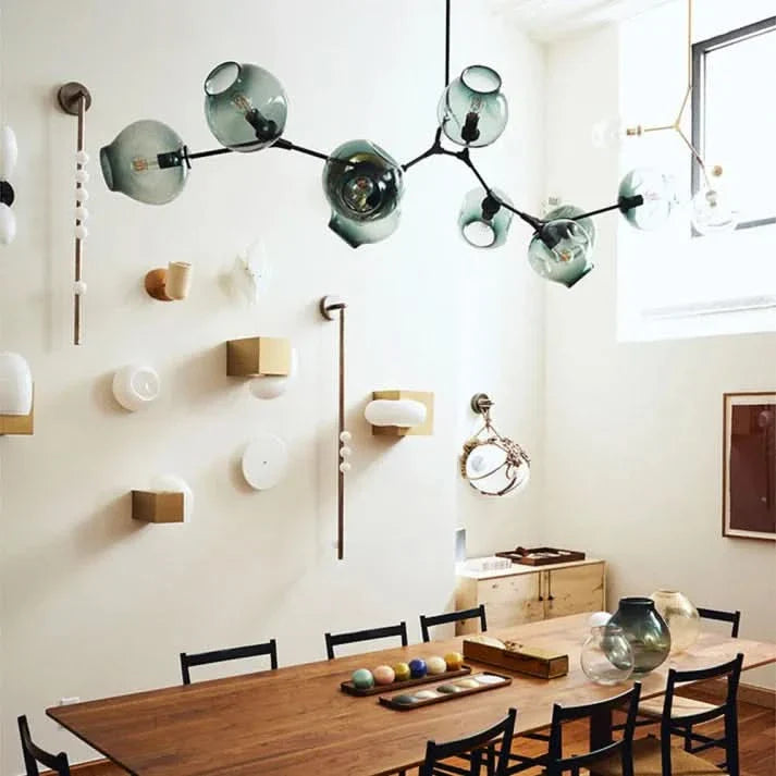 Lampadario Sputnik in Vetro a Bolle Biforcato
