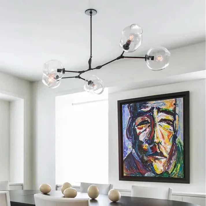 Lampadario Sputnik in Vetro a Bolle Biforcato