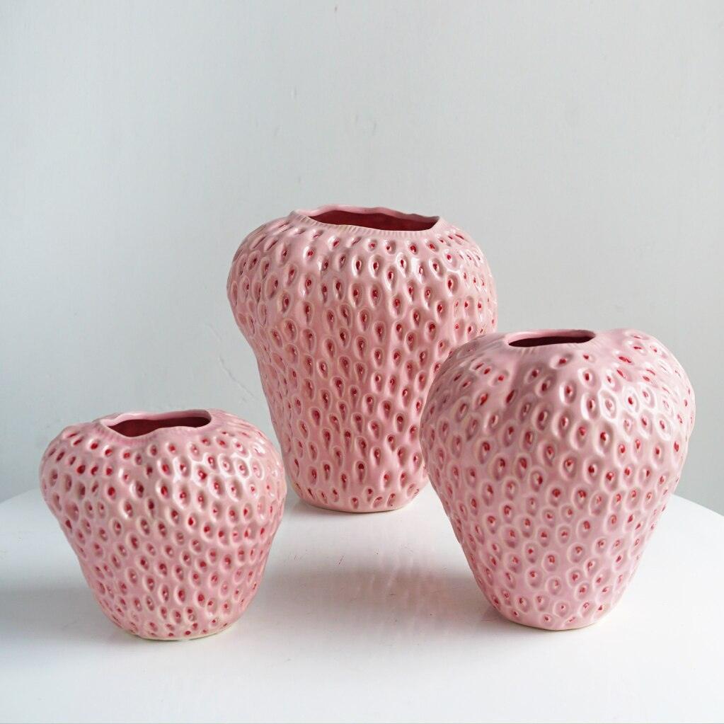Vaso Decorativo in Ceramica a Forma di Fragola per Fiori e Decorazione da Tavolo