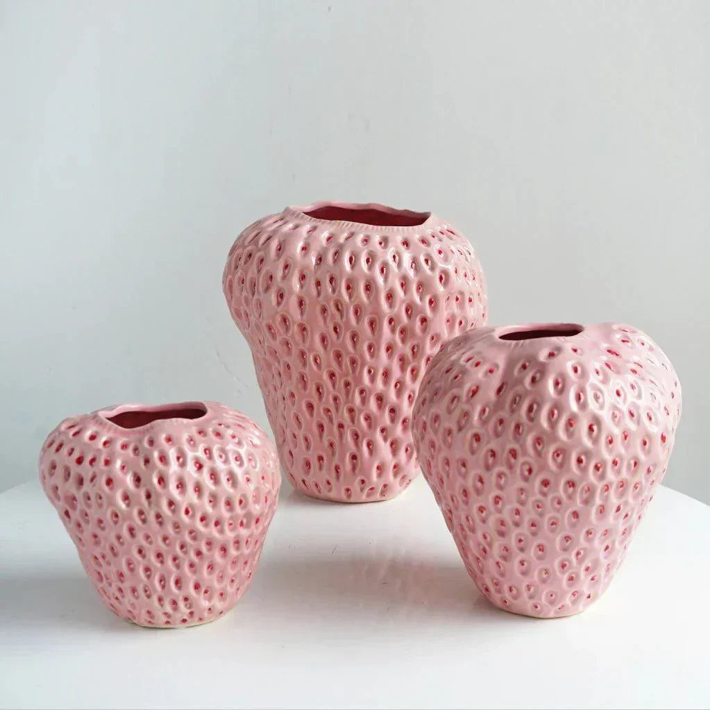Vaso Decorativo in Ceramica a Forma di Fragola per Fiori e Decorazione da Tavolo