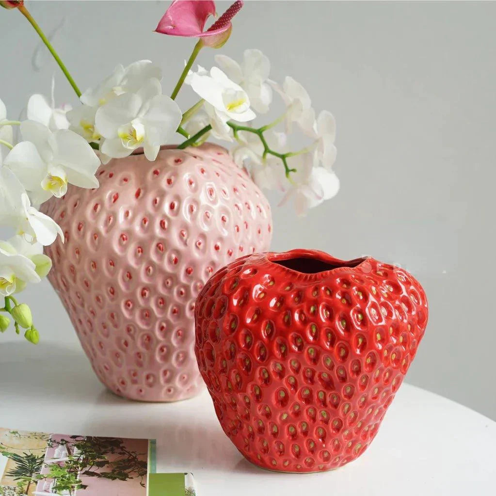 Vaso Decorativo in Ceramica a Forma di Fragola per Fiori e Decorazione da Tavolo