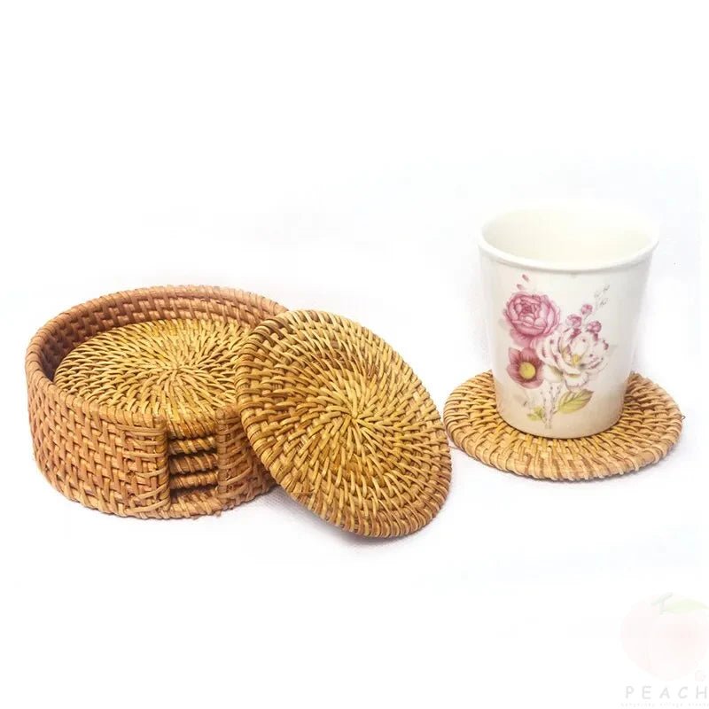 COASTORIA – Set di Sottobicchieri Eleganti in Rattan Intrecciato da 6 Pezzi con Design Antiscivolo