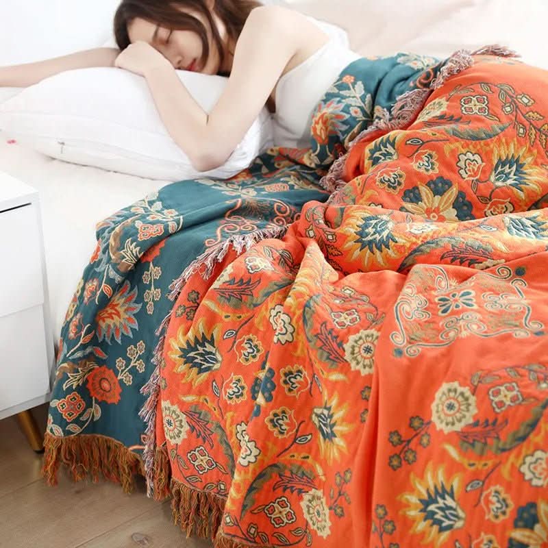 COPERTA IN COTONE COZY LUXE – Elegante Coperta Jacquard Boho per Divano e Copriletto