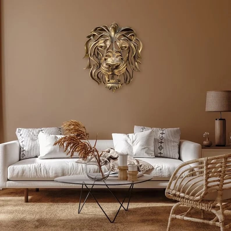 Testa di Leone in Metallo per Decorazione da Parete - Elegante e Robusta