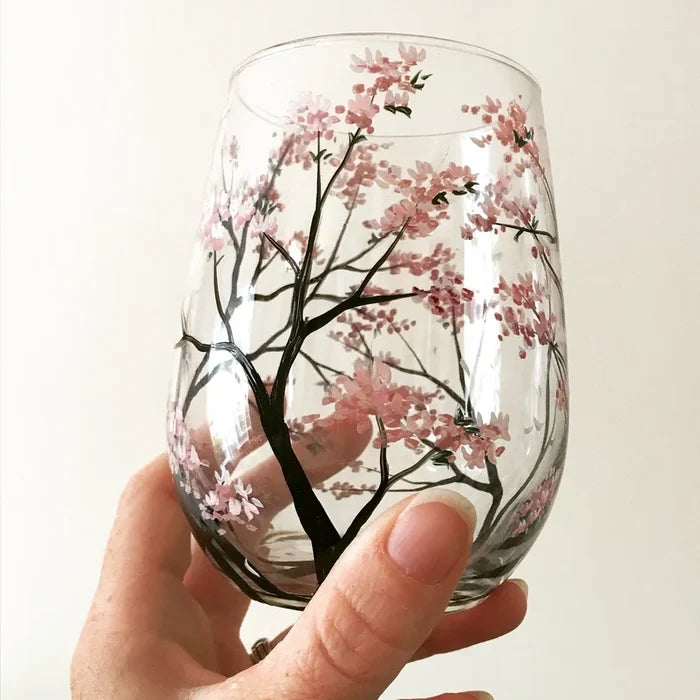 Bicchieri da Vino Albero delle Quattro Stagioni Dipinti a Mano Arte Unica