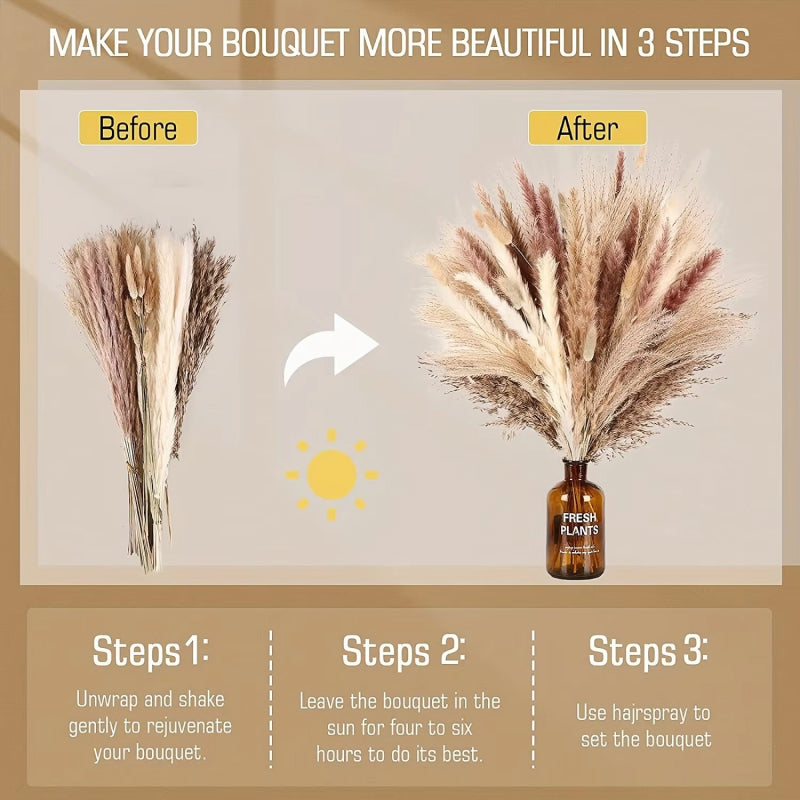 105 pezzi Fiori Secchi Naturali Bouquet di Erba Pampas