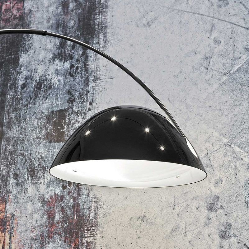 Lampada da Terra in Metallo Nero con Base Rotonda