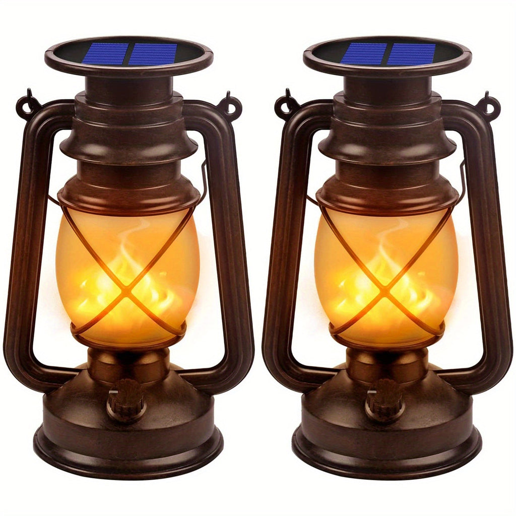 Set di 2 Lanterne Solari – Lampade LED Vintage con Fiamma Danzerina per Giardino e Patio