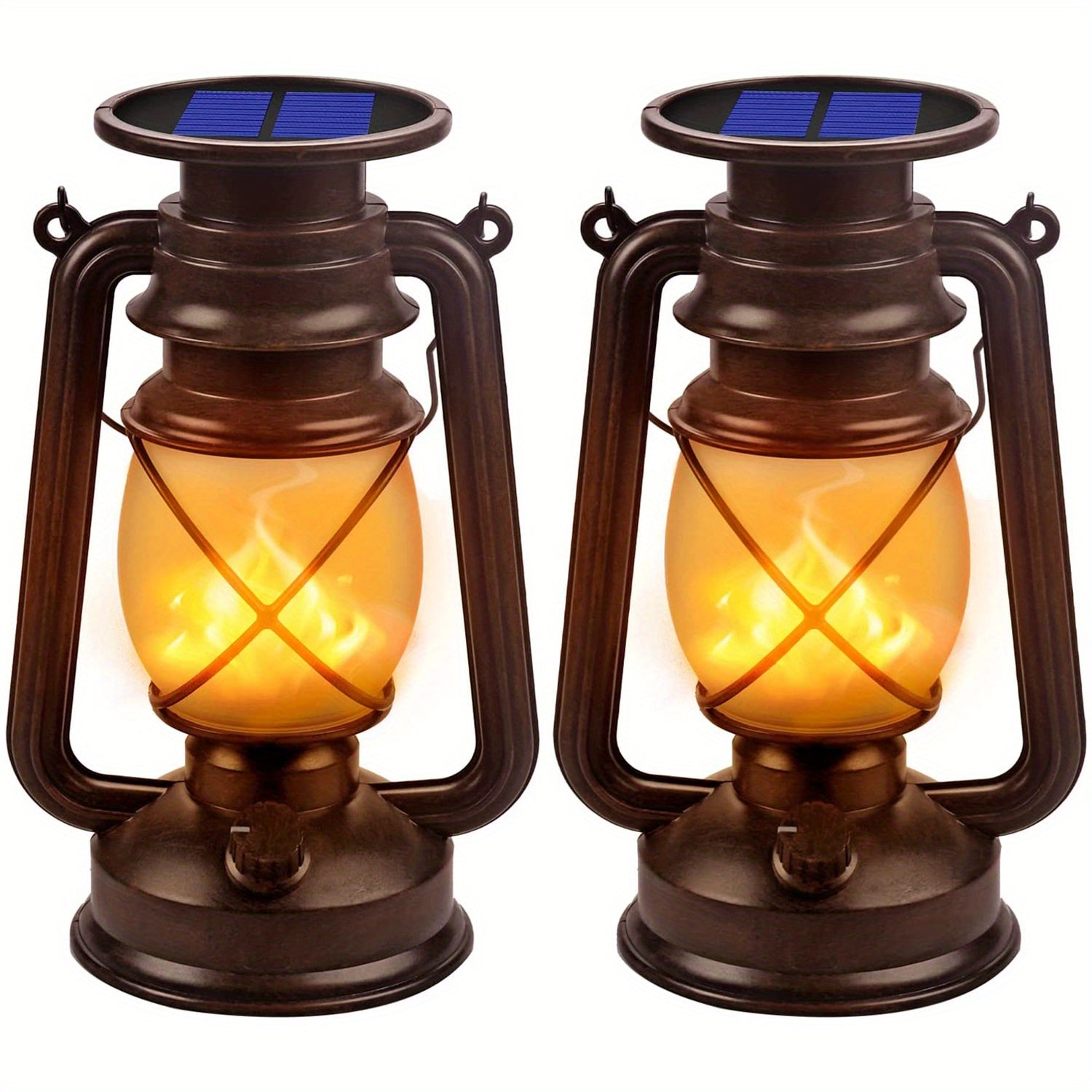 Set di 2 Lanterne Solari – Lampade LED Vintage con Fiamma Danzerina per Giardino e Patio