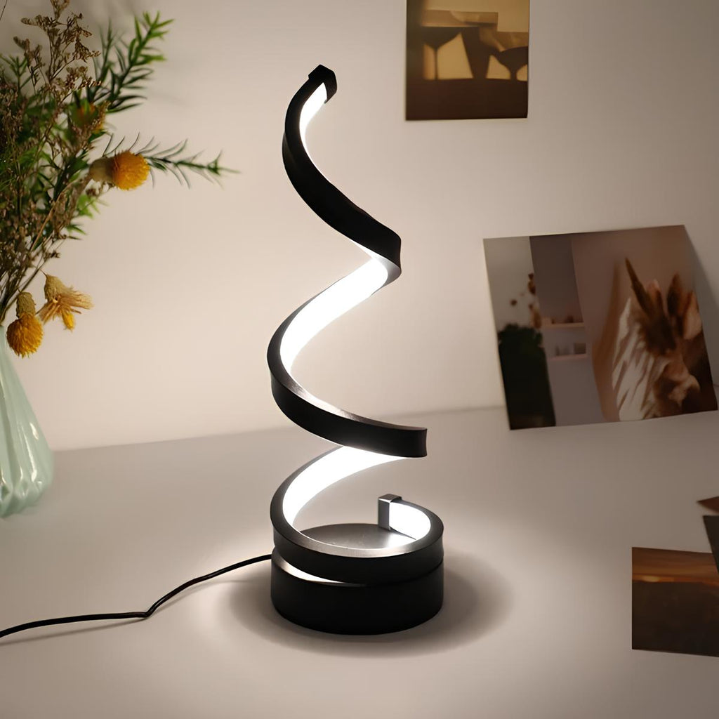 LumoSpiral – Lampada da tavolo ricaricabile dimmerabile con tre modalità di luce e design a spirale moderno