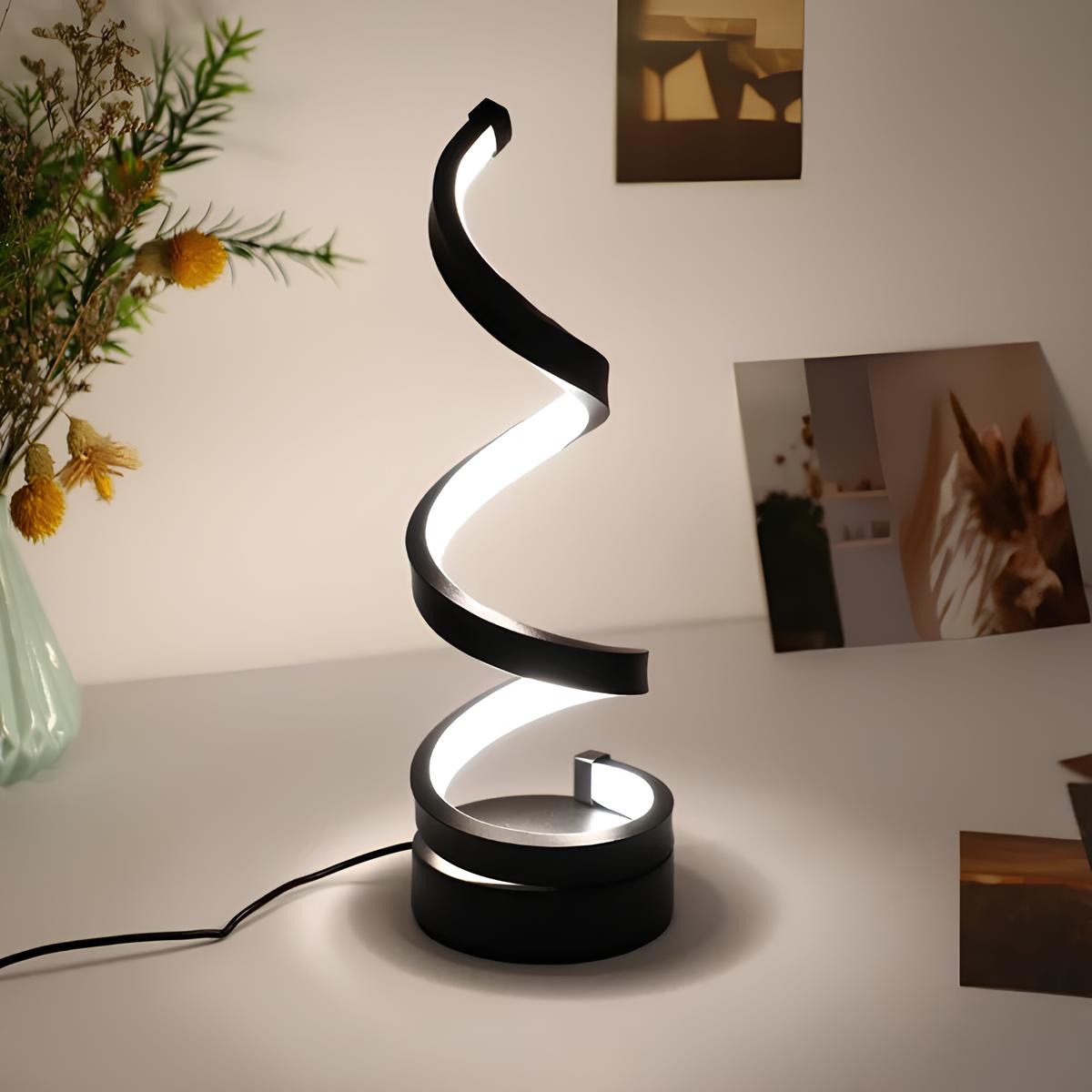 LumoSpiral – Lampada da tavolo ricaricabile dimmerabile con tre modalità di luce e design a spirale moderno