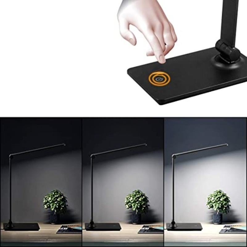 Lampada da scrivania LED, lampada da scrivania con controllo touch e 3 livelli di luminosità, lampada da ufficio dimmerabile con braccio regolabile, lampada da tavolo pieghevole per scrivania, camera da letto, comodino, ufficio