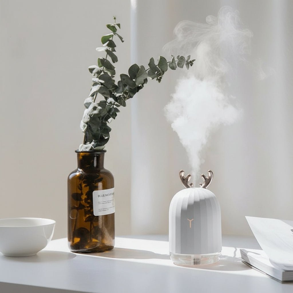 DEERSOFT – Mini Umidificatore a Cervino, Ultra Silenzioso con Luci LED Colorate e Spegnimento Automatico