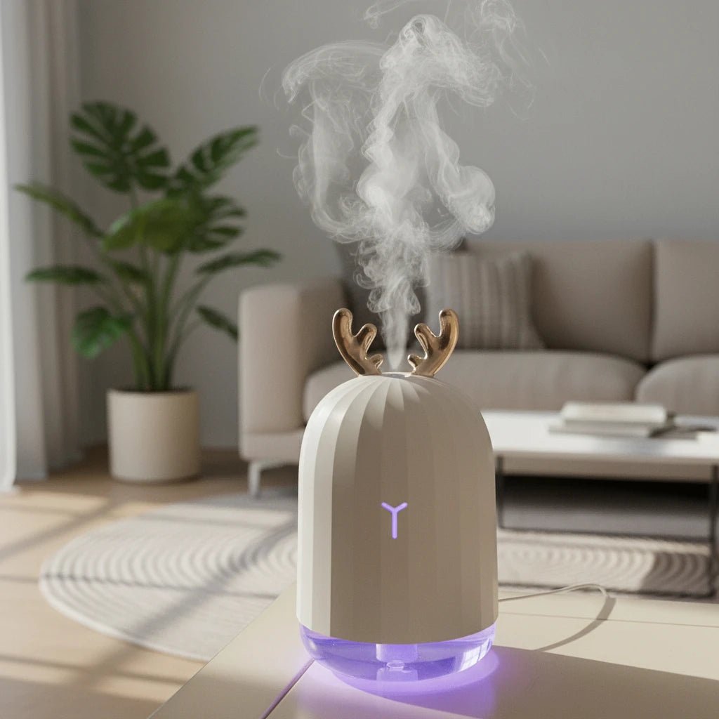 DEERSOFT – Mini Umidificatore a Cervino, Ultra Silenzioso con Luci LED Colorate e Spegnimento Automatico