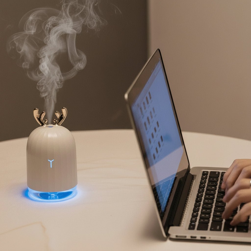 DEERSOFT – Mini Umidificatore a Cervino, Ultra Silenzioso con Luci LED Colorate e Spegnimento Automatico