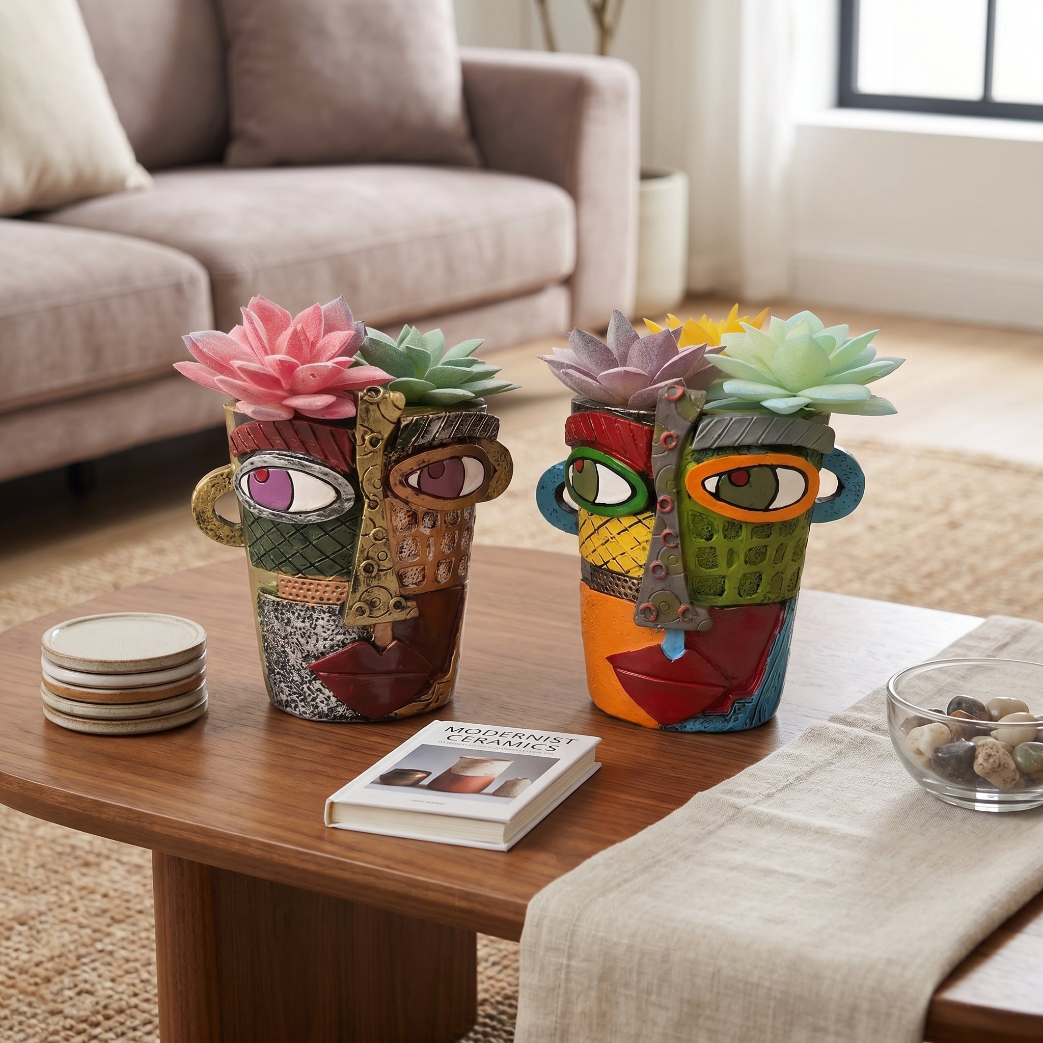Vaso decorativo per fiori con design astratto del volto