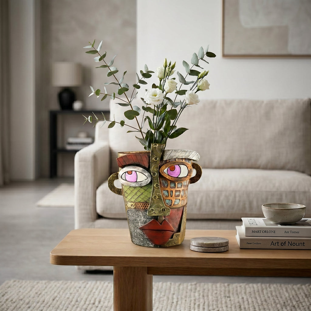 Vaso decorativo per fiori con design astratto del volto