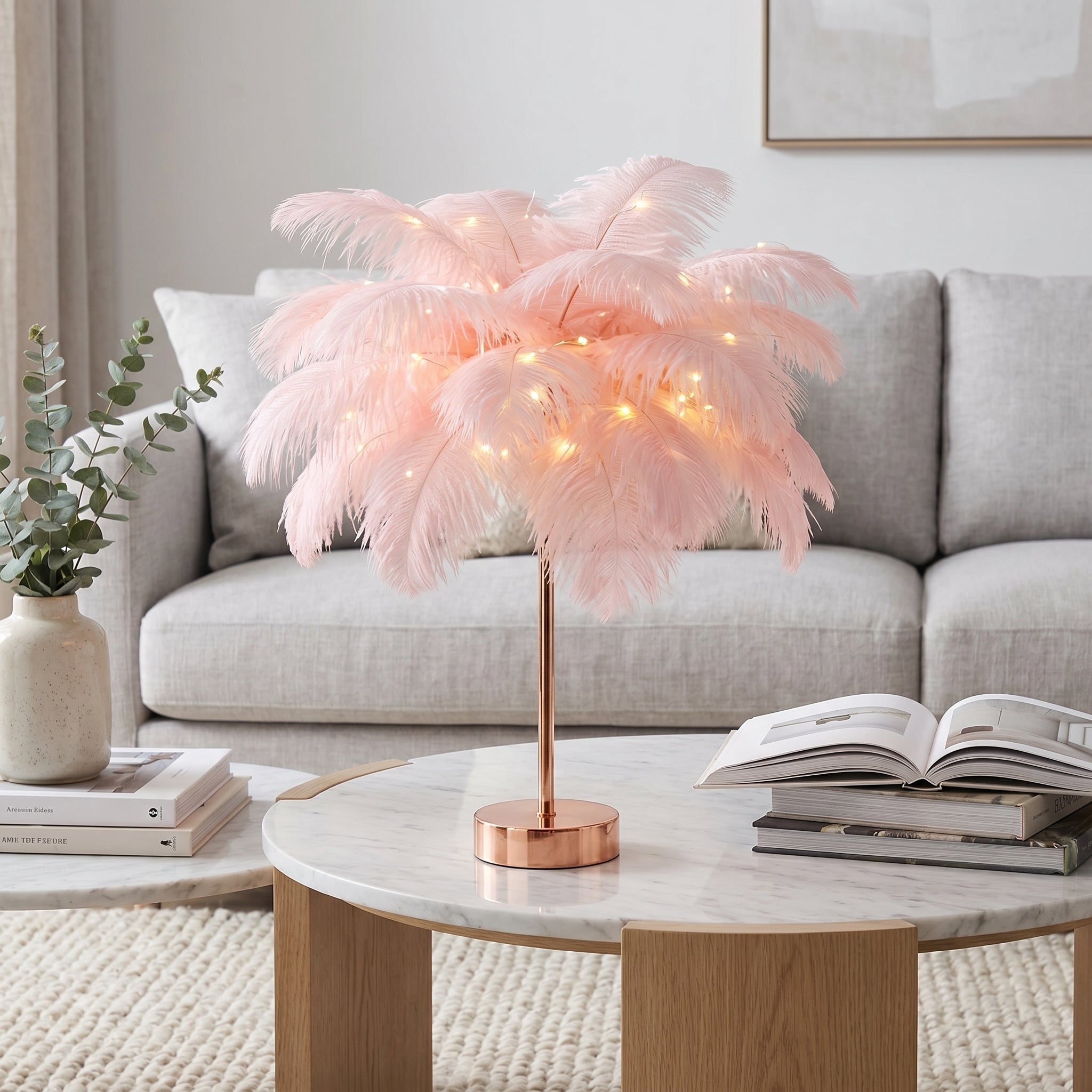 Lampada da tavolo decorativa con paralume a forma di piuma per camera da letto e soggiorno