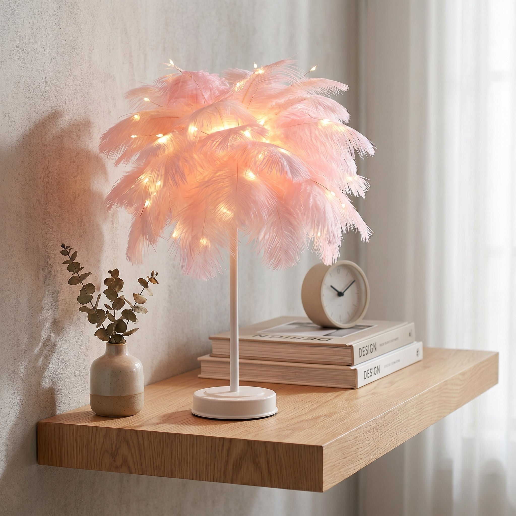 Lampada da tavolo decorativa con paralume a forma di piuma per camera da letto e soggiorno