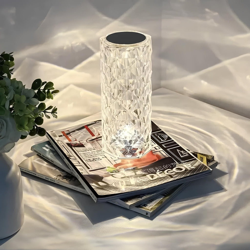 Lampada da tavolo LED a diamante con rosa di cristallo decorativa