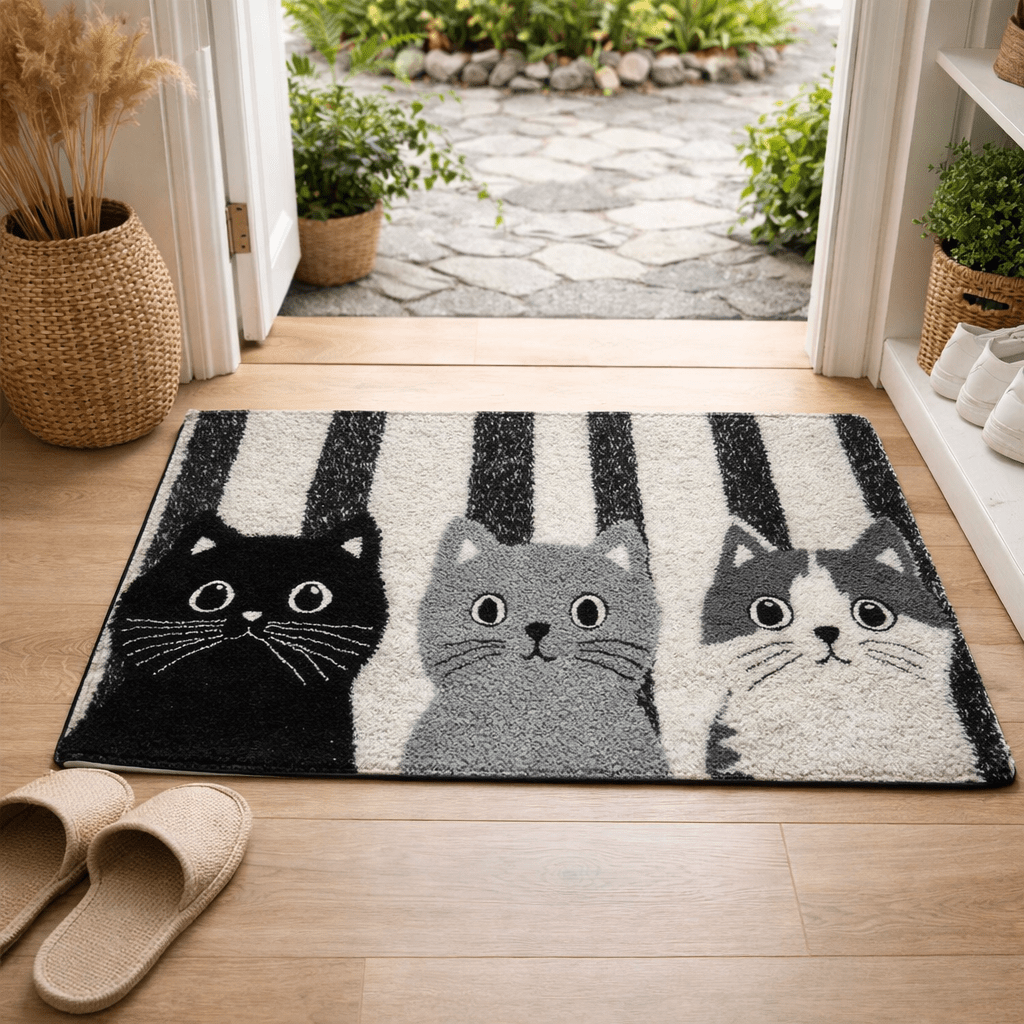 DOORMEOW – Tappetino da ingresso a strisce con gatto cartone per uso interno ed esterno