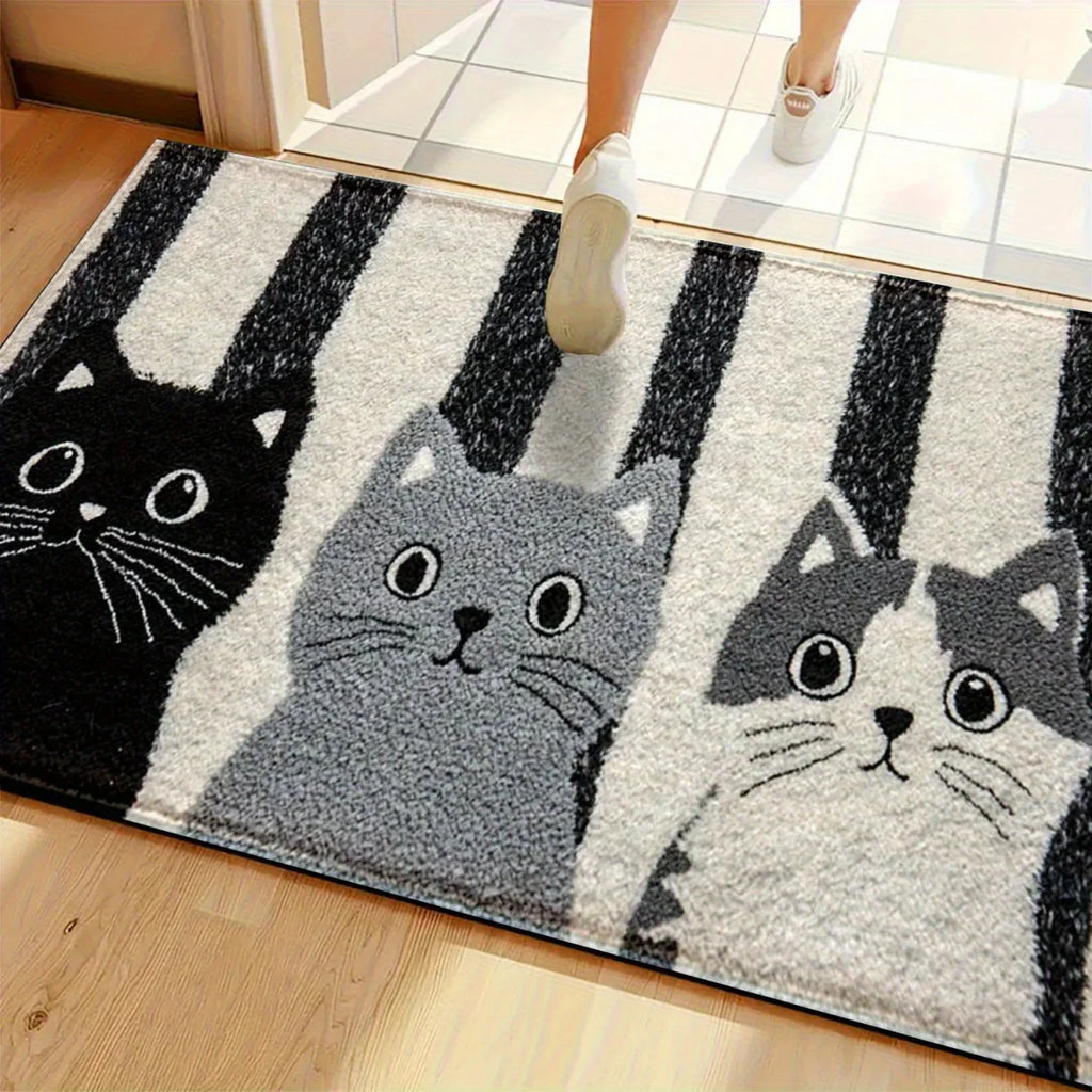 DOORMEOW – Tappetino da ingresso a strisce con gatto cartone per uso interno ed esterno
