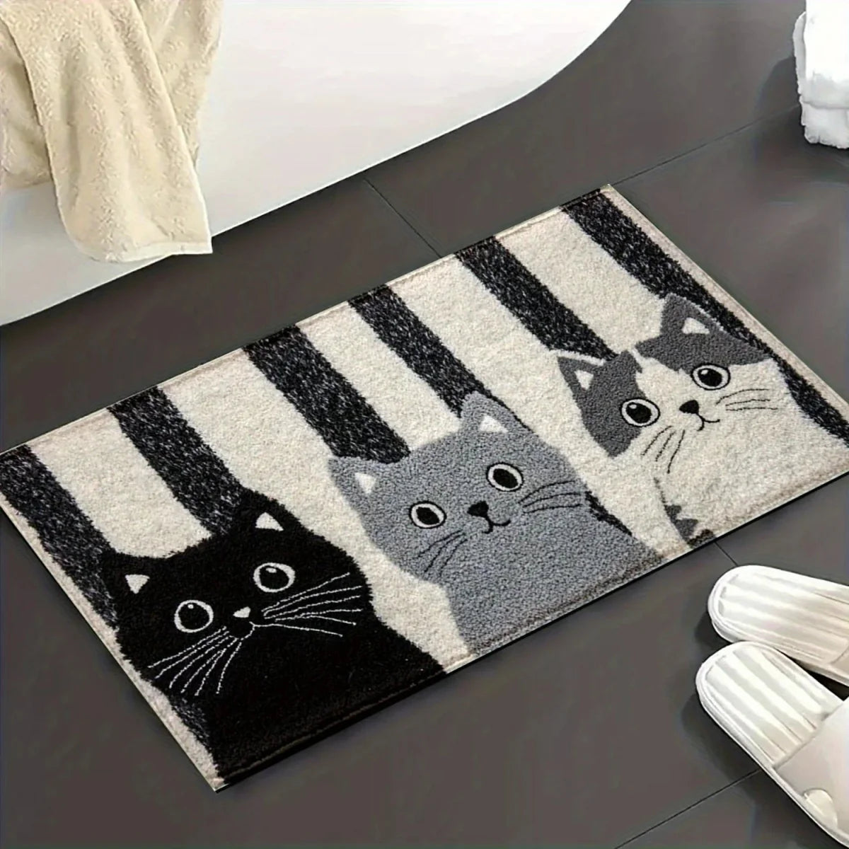 DOORMEOW – Tappetino da ingresso a strisce con gatto cartone per uso interno ed esterno