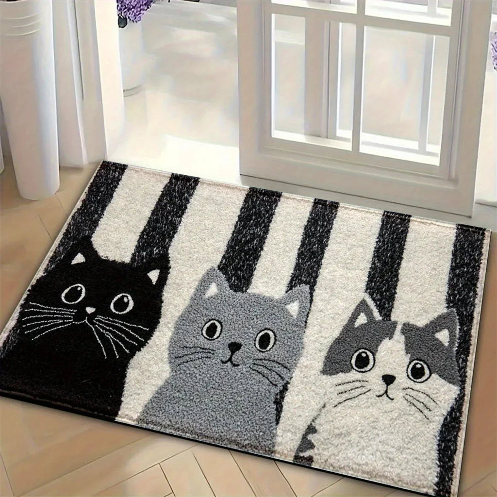 DOORMEOW – Tappetino da ingresso a strisce con gatto cartone per uso interno ed esterno