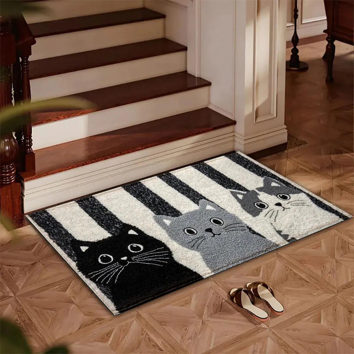 DOORMEOW – Tappetino da ingresso a strisce con gatto cartone per uso interno ed esterno