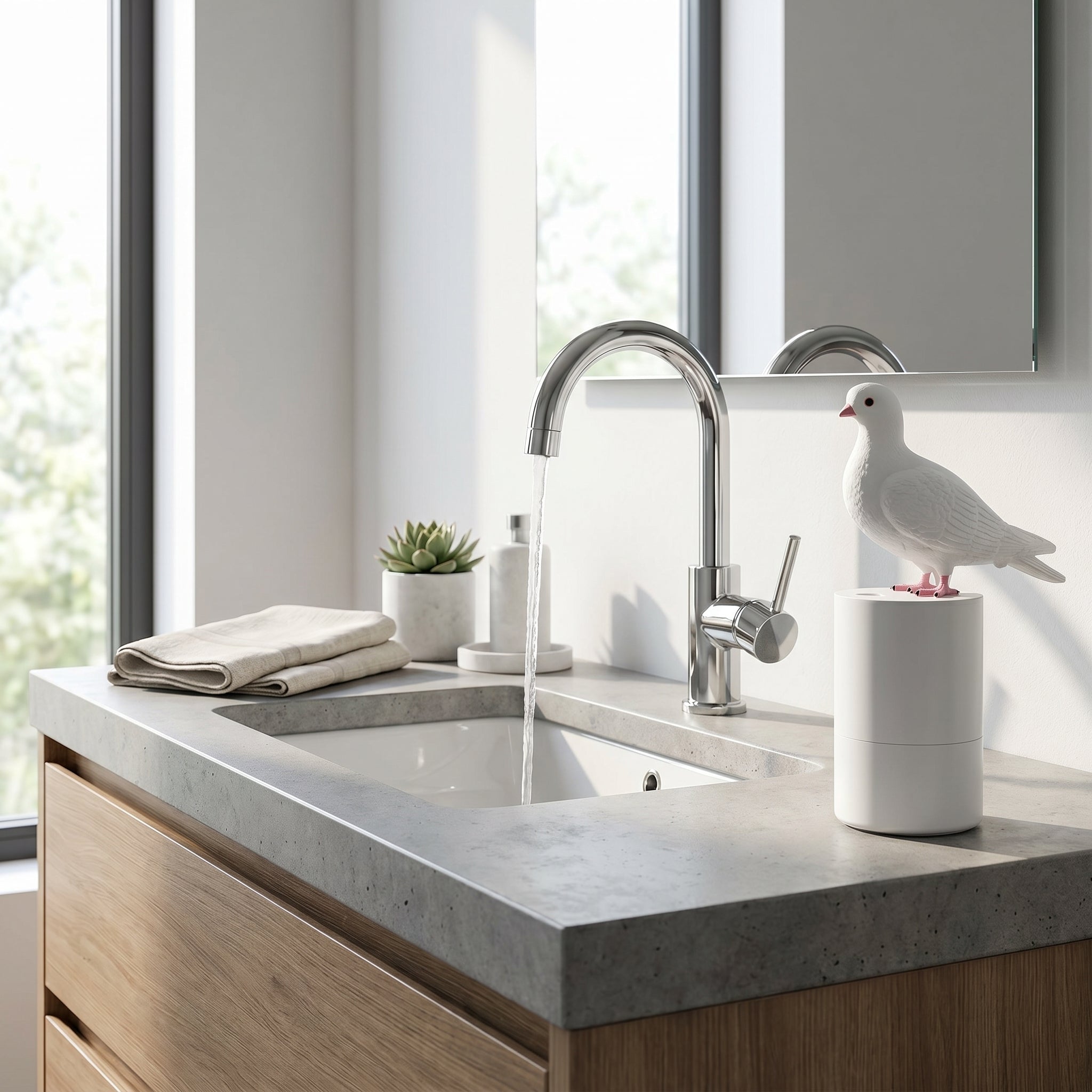 Dispenser per sapone a forma di piccione con possibilità di ricarica