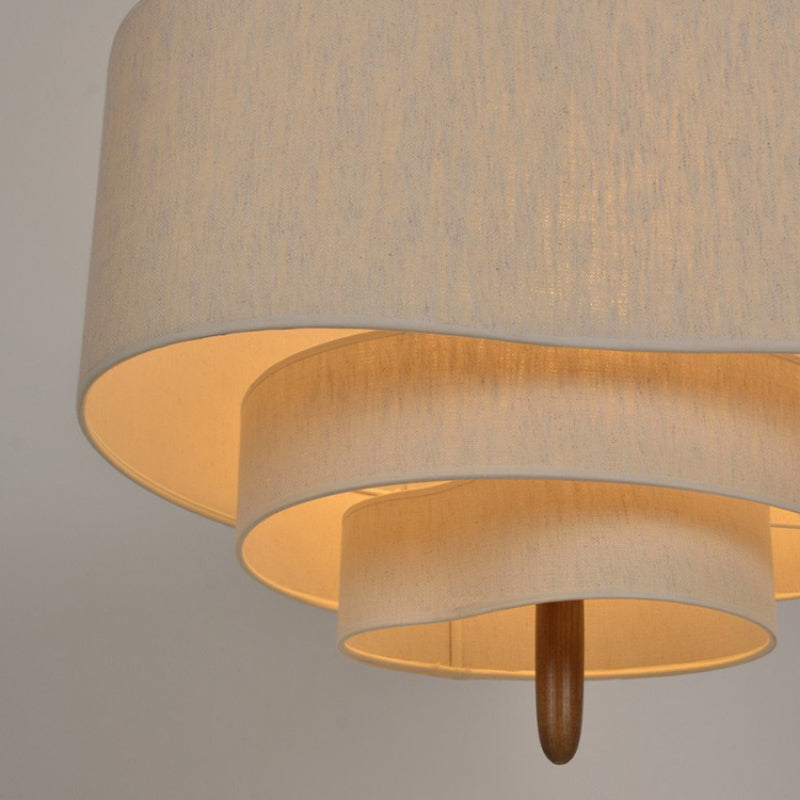 Neraya | Lampada a sospensione in tessuto Japandi con dettagli in legno per un'illuminazione ambientale soffusa
