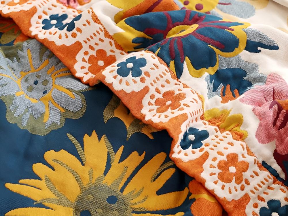 Coperta di Cotone con Fiori Brillanti