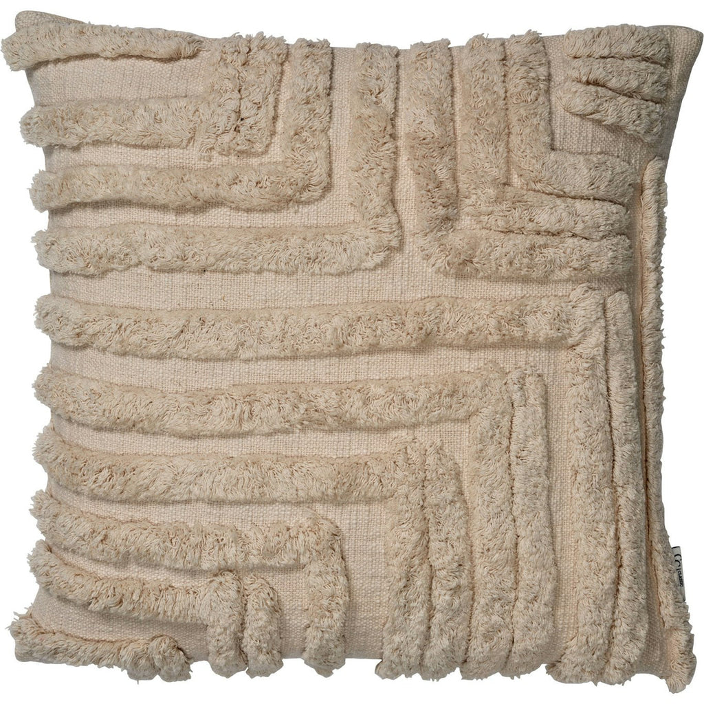 Cuscino Decorativo Beige con Texture e Frange