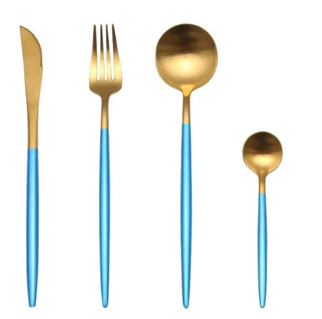 SET DI POSATE LUSSUOSE IN ACCIAIO INOSSIDABILE 24 PEZZI ORO-ARGENTO