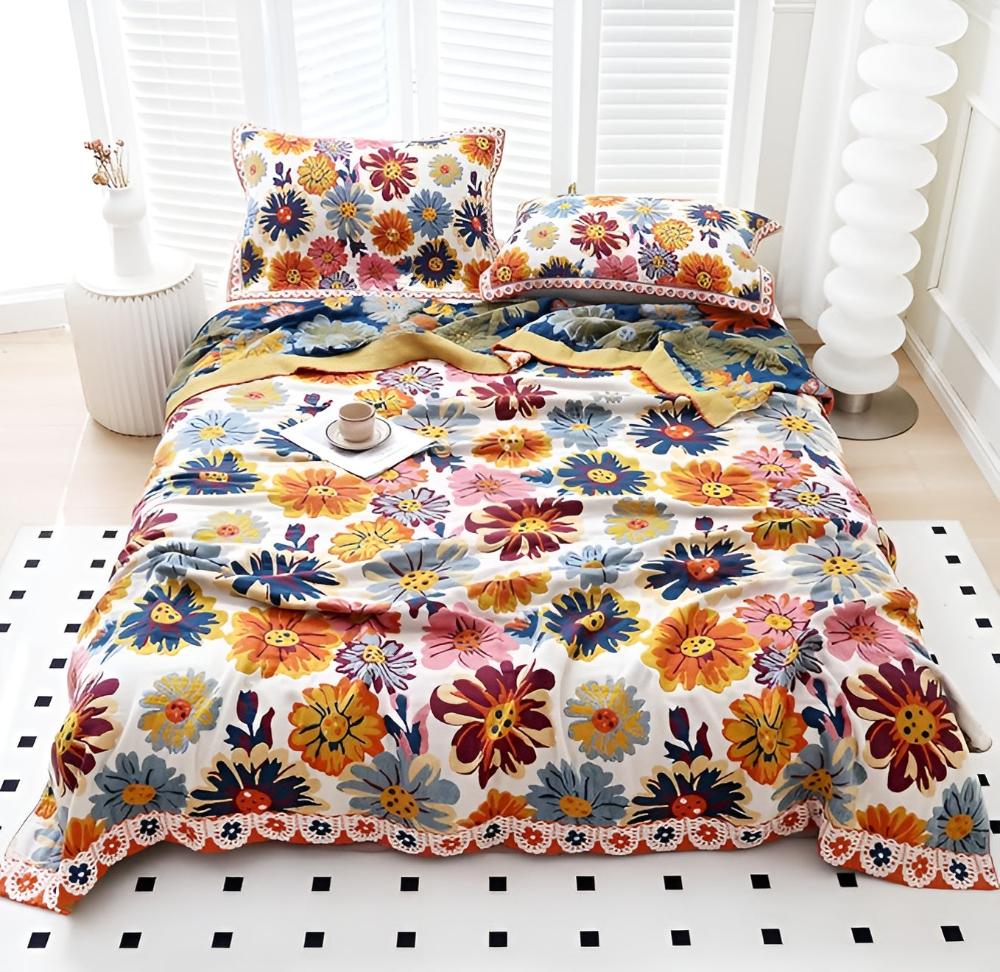 Coperta di Cotone con Fiori Brillanti