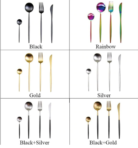 SET DI POSATE LUSSUOSE IN ACCIAIO INOSSIDABILE 24 PEZZI ORO-ARGENTO