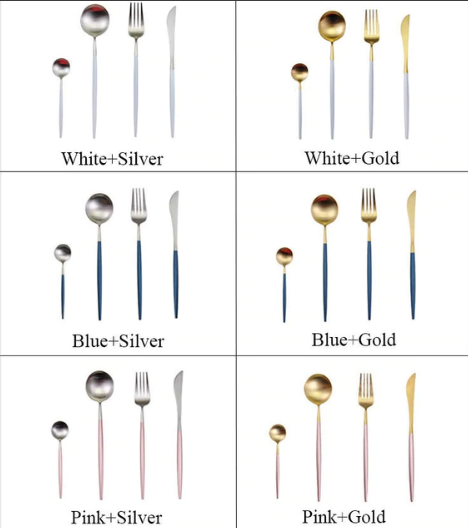 SET DI POSATE LUSSUOSE IN ACCIAIO INOSSIDABILE 24 PEZZI ORO-ARGENTO