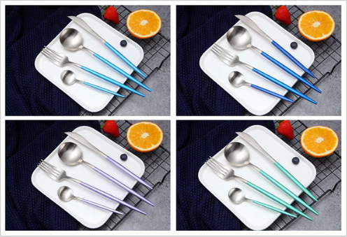 SET DI POSATE LUSSUOSE IN ACCIAIO INOSSIDABILE 24 PEZZI ORO-ARGENTO