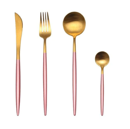 SET DI POSATE LUSSUOSE IN ACCIAIO INOSSIDABILE 24 PEZZI ORO-ARGENTO