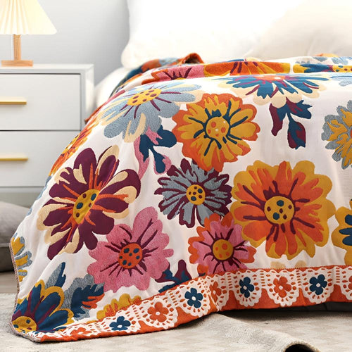 Coperta di Cotone con Fiori Brillanti