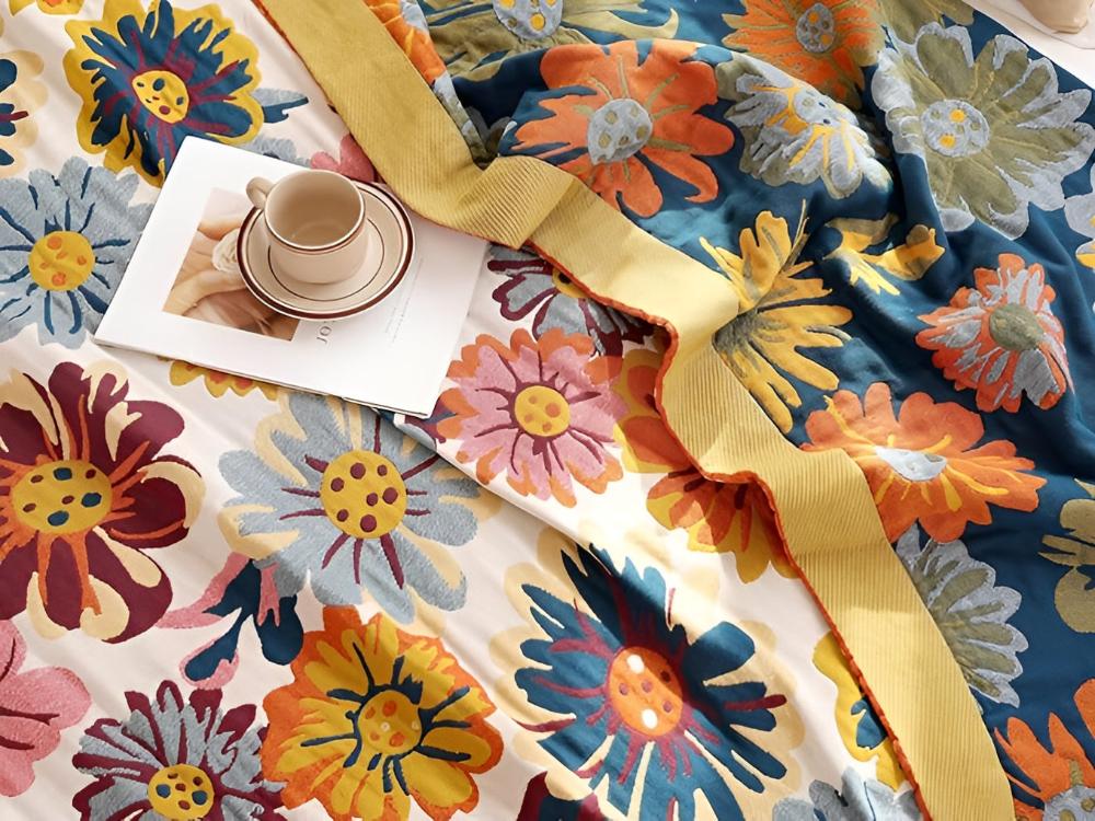 Coperta di Cotone con Fiori Brillanti